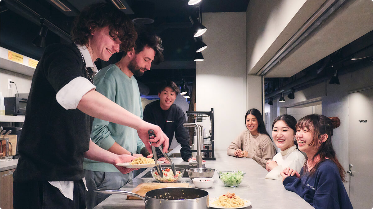 Guests cooking together