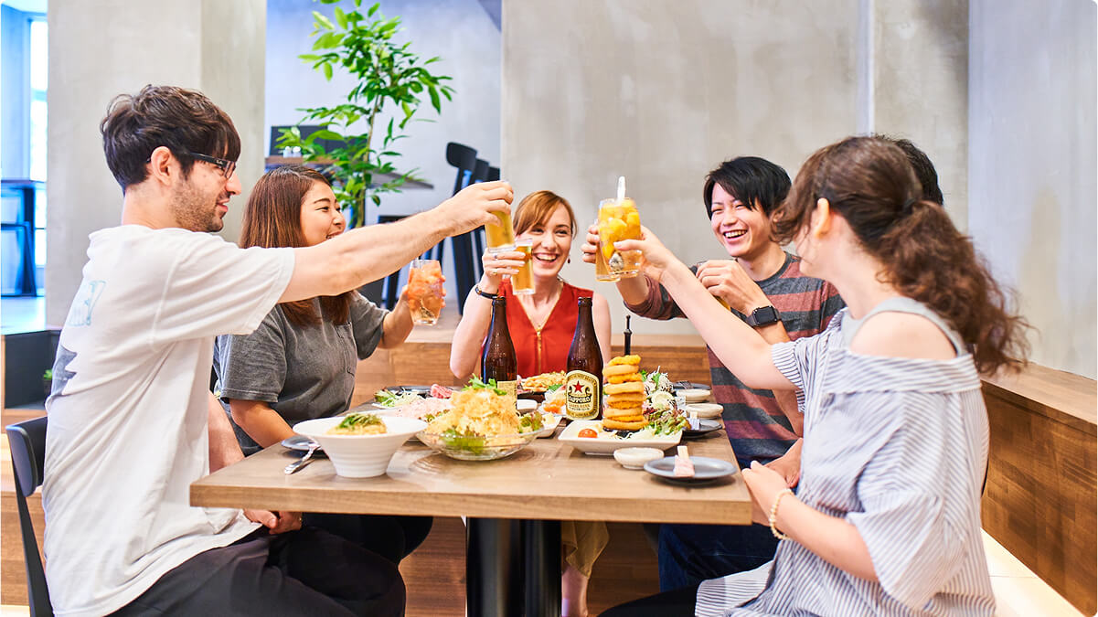 Guests toasting in the lounge